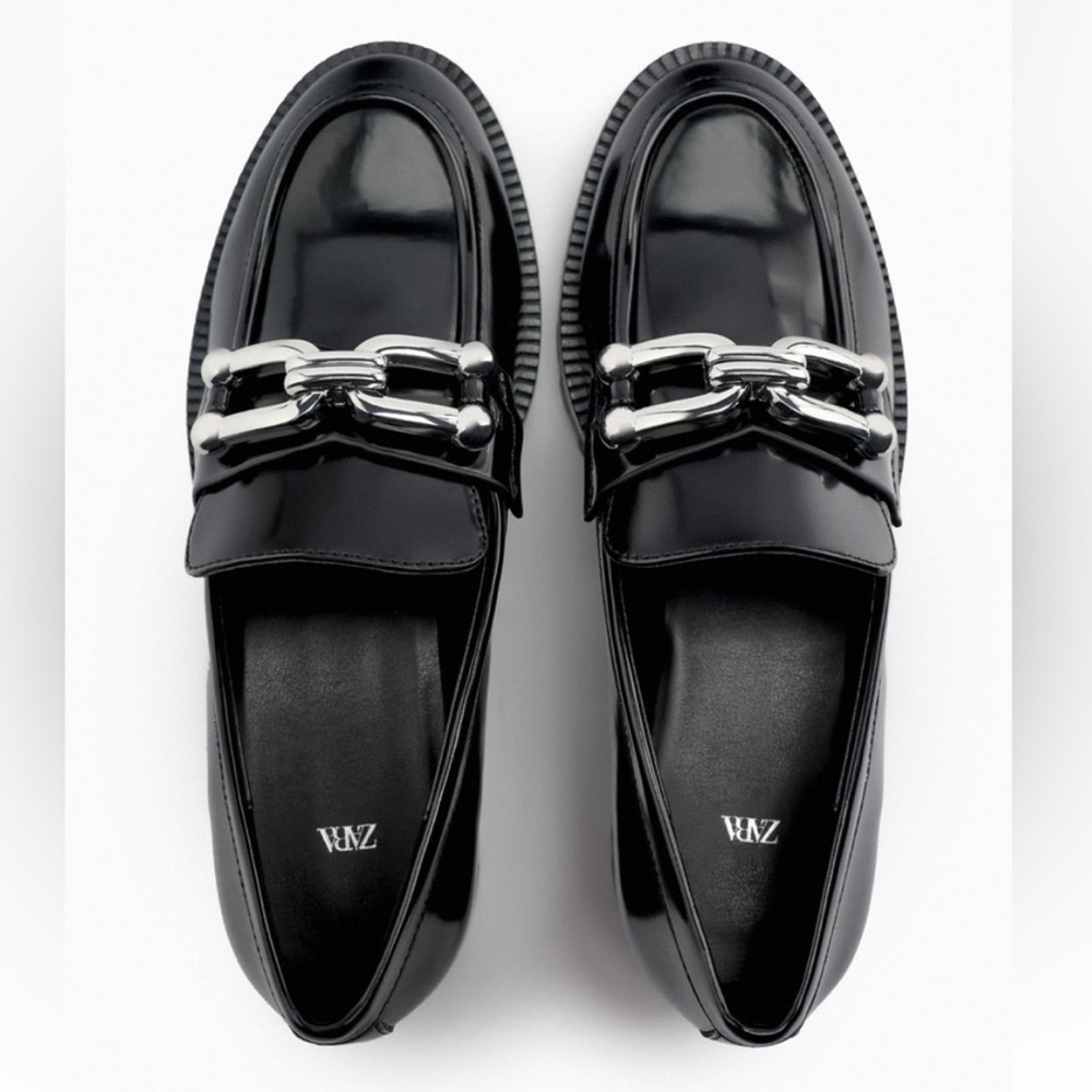 NWT ZARA LUG SOLE EMBELLISHED BUCKLE LOAFER MOCASSINS